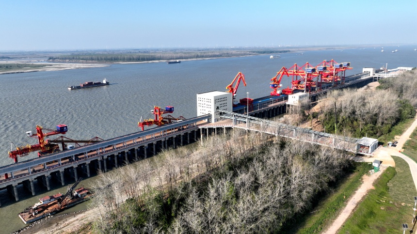 碼頭各項(xiàng)配套工程正在加速施工。鄭飛華攝